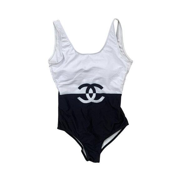 Chanel white black color block one piece bathing suit size M - Picture 2 of 7